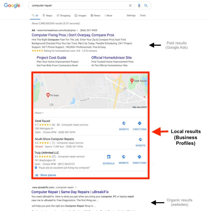 Where is Google My Business Listings Shown
